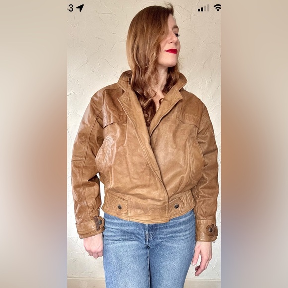 windbreaker Jackets & Blazers - Women's Tan Leather Jacket Size Medium EUC
